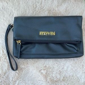 Kenneth Cole Reaction black fold over faux leather wristlet bag